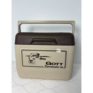 Vintage Gott SportCooler 6 with Hunting & Fishing Scenes Brown 6 Pack Cooler